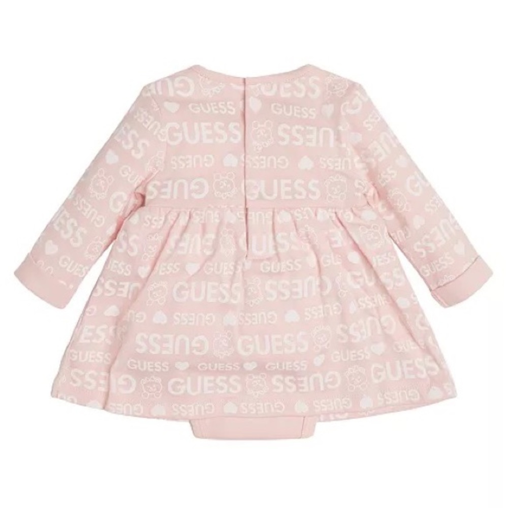 GUESS Baby Girls Allover Log Print Interlock Jersey Bodysuit Dress - Picture 2 of 2